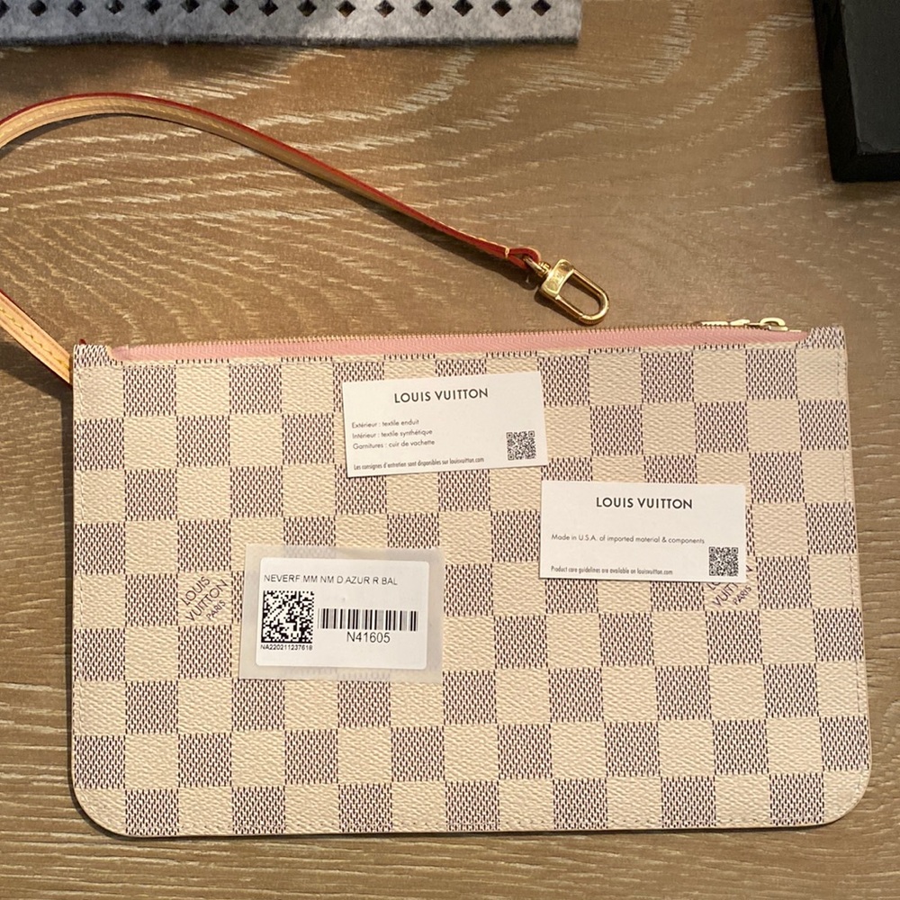 Brand new. Received a replacement neverfull and already have this wristlet.